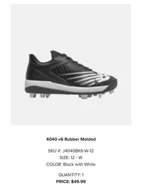 4040 v6 Rubber Molded Kids Cleats - Black/White
